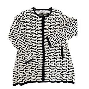 Sioni black and white graphic knit cardigan size L NWT